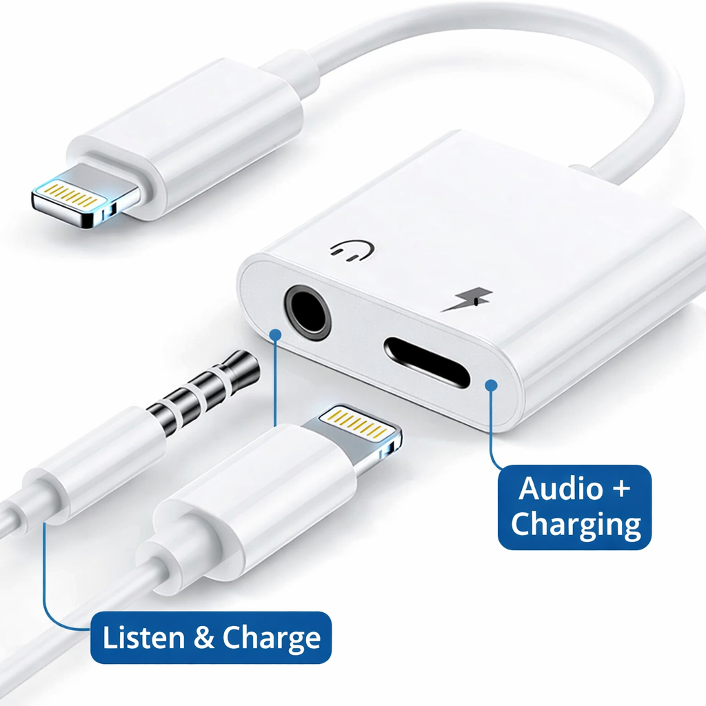 Lightning to 3.5mm Headphone Adapter with Charging – Audio + Fast Charge Splitter for iPhone