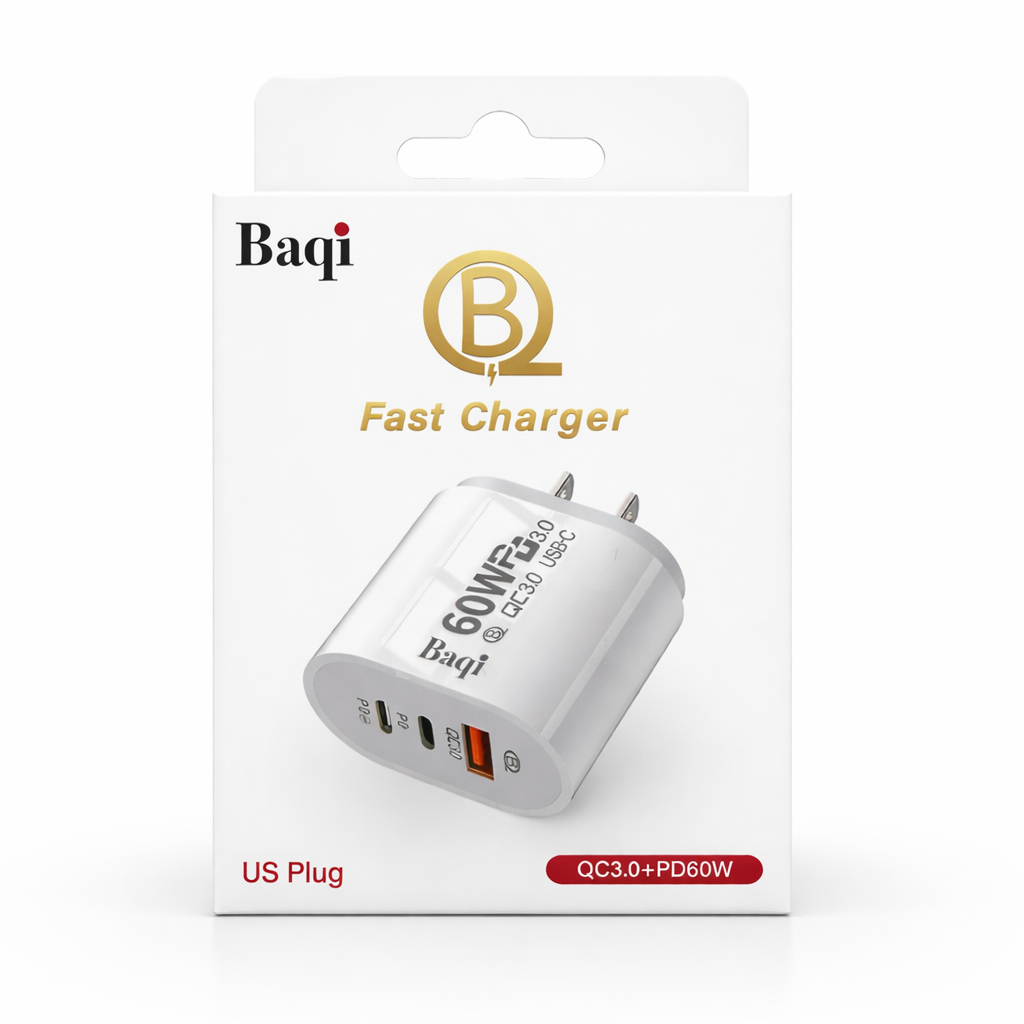 60W PD 3.0 Fast Charging Wall Charger – USB-C & QC 3.0 Power Adapter
