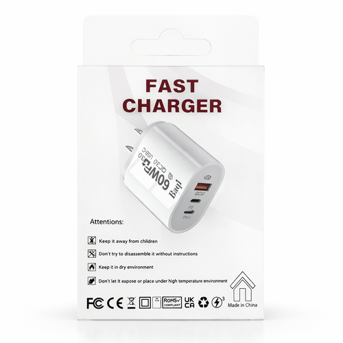 60W PD 3.0 Fast Charging Wall Charger – USB-C & QC 3.0 Power Adapter