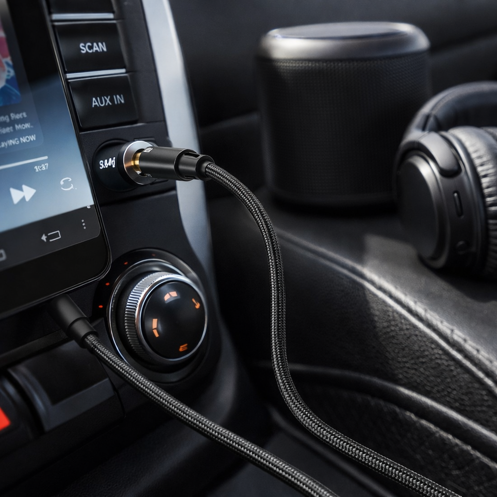 Premium 3.5mm AUX Audio Cable – Braided Nylon, Gold-Plated Connectors, Universal Headphone & Car Stereo Cable