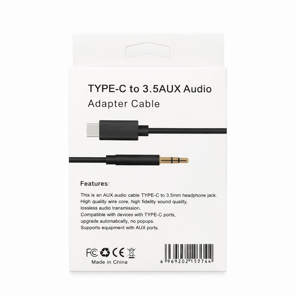 USB-C to 3.5mm Audio Cable – Hi-Fi Sound, Gold-Plated Jack, Durable Black Aux Cord for Android, iPad & Type-C Devices