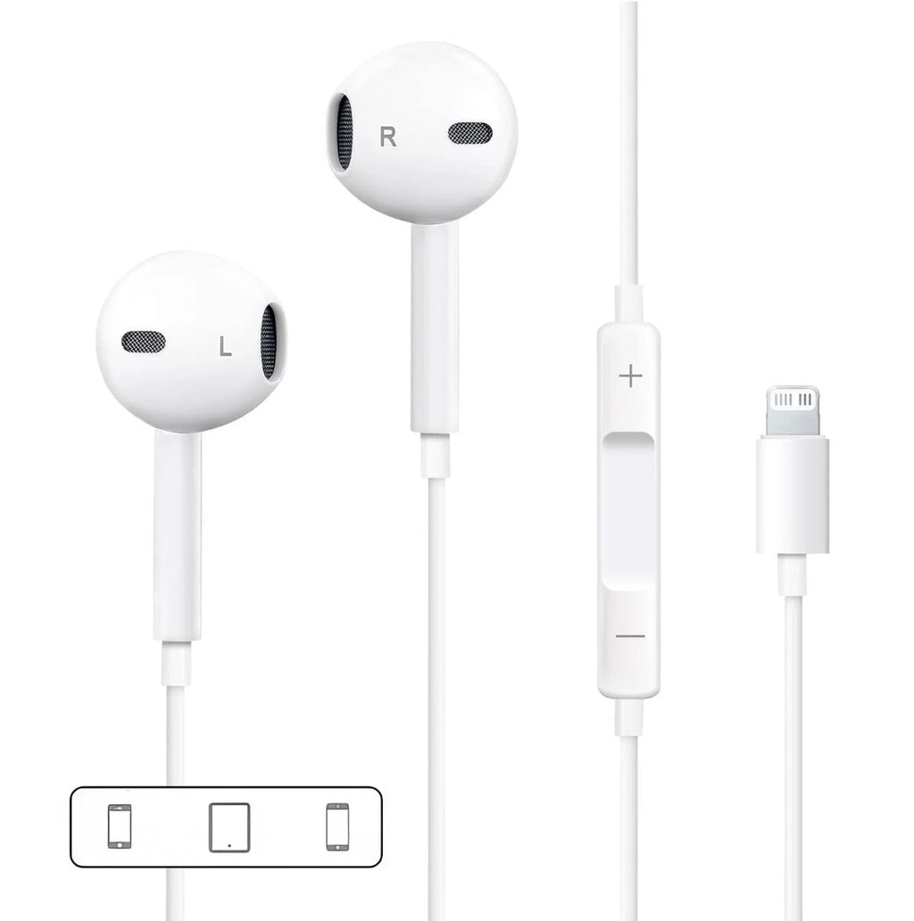White Wired Headphones Lightning Connector For IPhone with Built-in Microphone