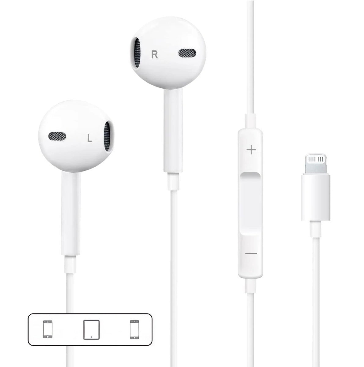 White Wired Headphones Lightning Connector For IPhone with Built-in Microphone