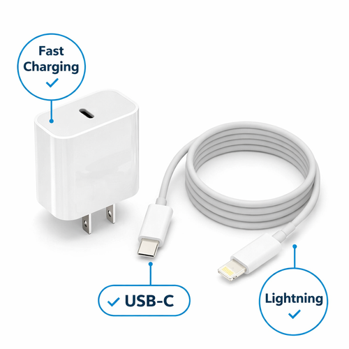 20W Fast Charger Power Adapter & USB-C to Lightning Cable 6ft for iPhone