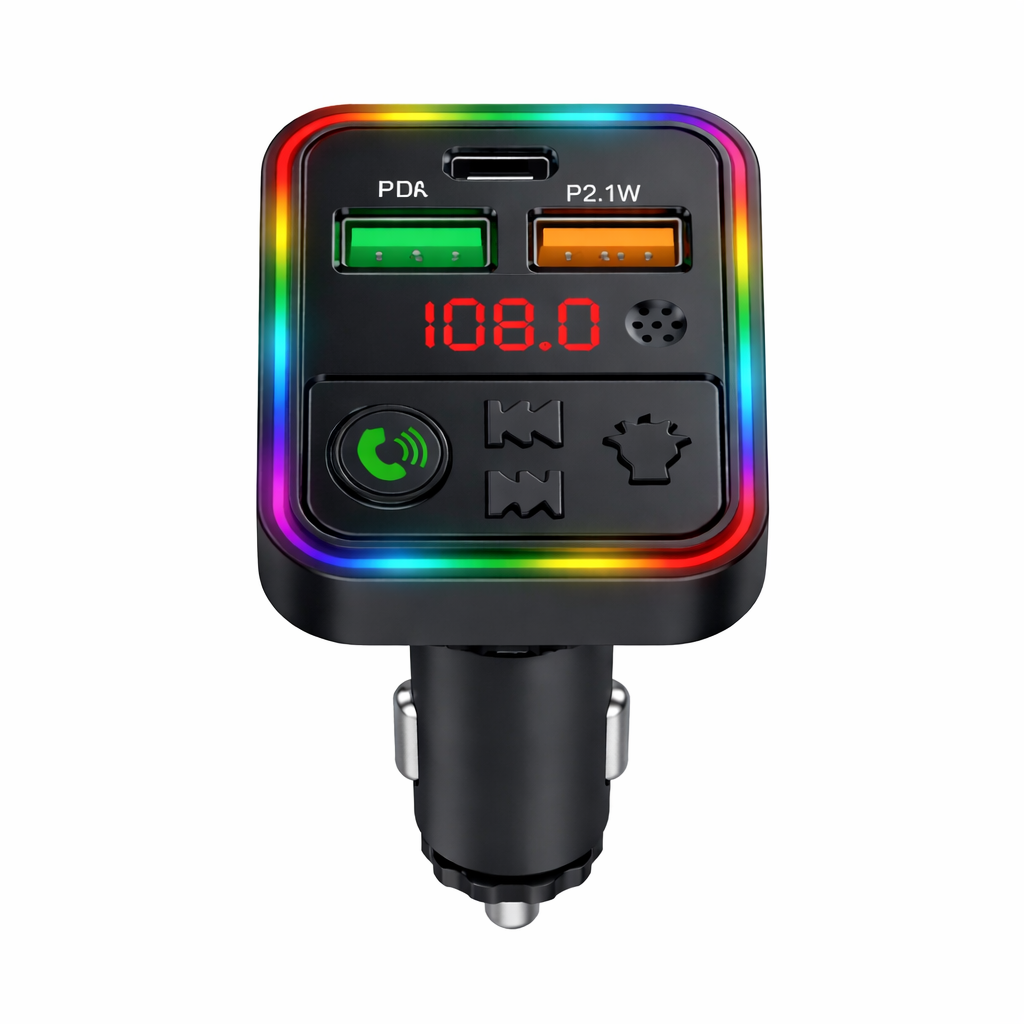 Bluetooth Car FM Transmitter Adapter, Hands-Free, USB Charger, AUX Audio