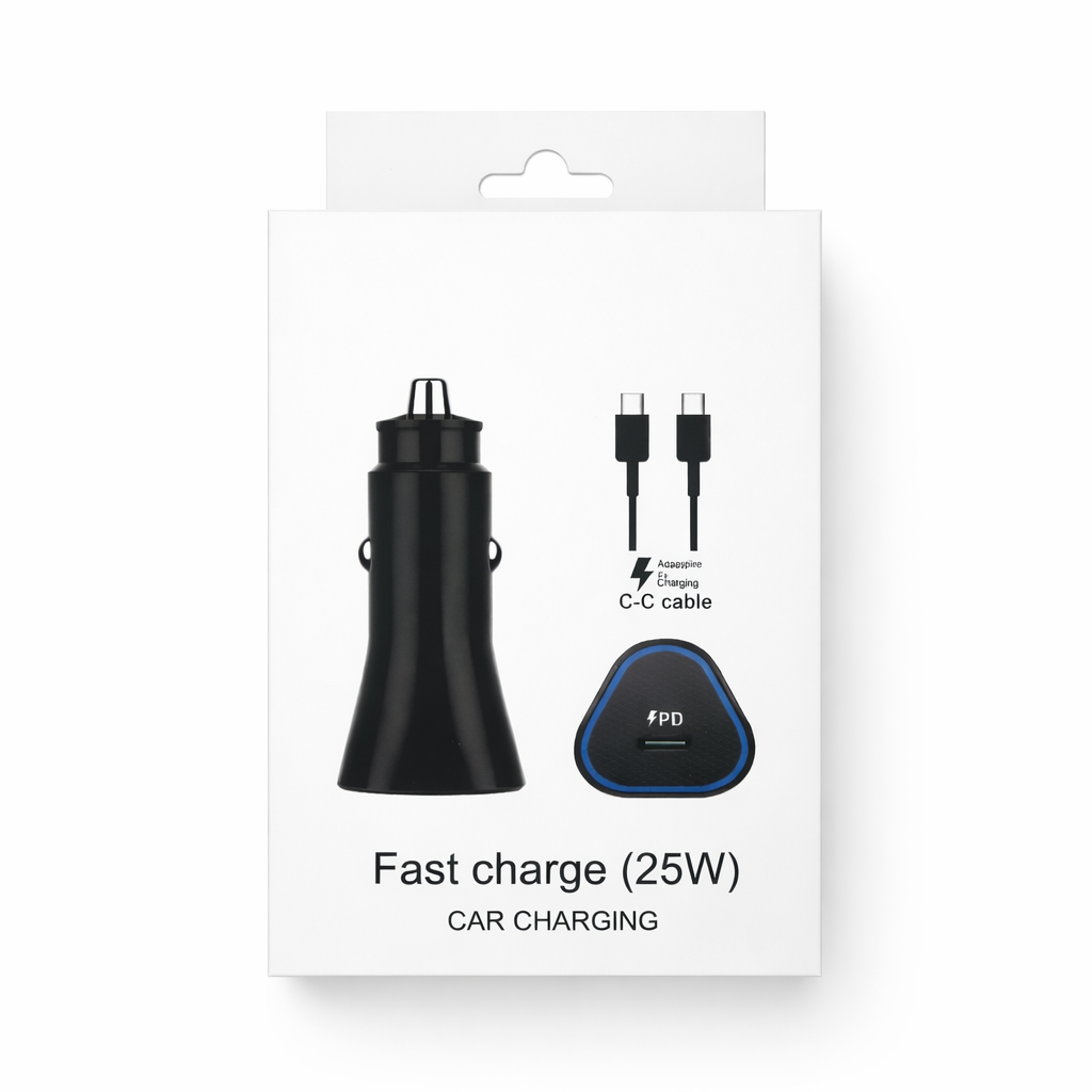 25W Super Fast Car Charger + 6Ft Type-C Cable For Samsung & iPhone