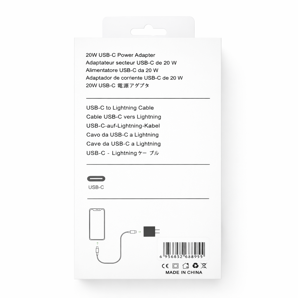 20W Fast Charger Power Adapter & USB-C to Lightning Cable 6ft for iPhone