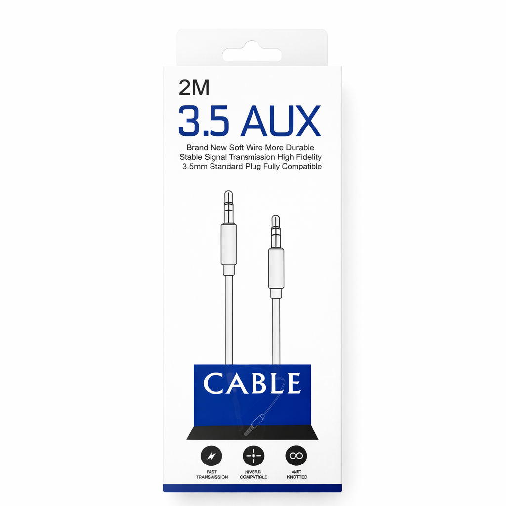 Premium 3.5mm AUX Audio Cable – Braided Nylon, Gold-Plated Connectors, Universal Headphone & Car Stereo Cable